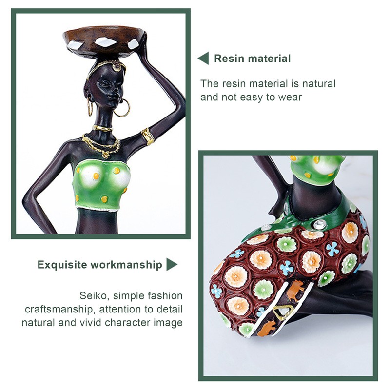 2PCS Vintage African Women Statue Candle Holders Resin Figurines Fits