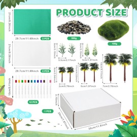 52 Pcs Rainforest Diorama Project Box Kit Jungle Animals Figures Toys Set Model Forest Scenery Supplies Artificial Tree Stump Fake Rock Sand Stone Moss for DIY Crafts Educational Birthday Party Favors