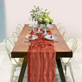 Wine Red Cheesecloth Table Runner 10FT Boho Cheese Cloth Table Runner for Baby Shower Wedding Bridal Decorations 35*120 Inch Long Gauze Table Runners for Birthday Garden Party