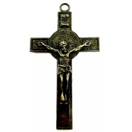 Medalla de Crucifijo San Benito 3 " Peltre Antiguo-St. Benedict Crucifix -20112