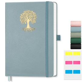 EMSHOI B5 Notebook Lined - 100gsm Hardcover Leather Journal with Sticky Notes, 96 Numbered Pages College Ruled Notebook for Women Men Work School Writing Journaling, 19 X 25 cm - Gray Blue