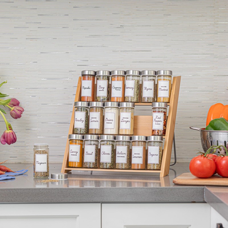 Orii 18 Jar Bamboo Compact Spice Organizer for Countertop and