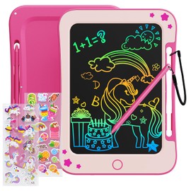 TEKFUN Toddler Toys Gifts - 8.5 Inch LCD Writing Board with Stickers, Colorful Drawing Toy for 3-7 Year Old Girls (Pink)