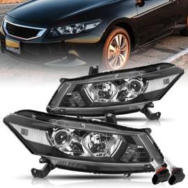 BRYGHT Headlight Assembly Replacement for 2008-2012 Honda Accord Coupe 2-Door OEM Projector Headlamp Black Housing with Amber Reflector (L+R