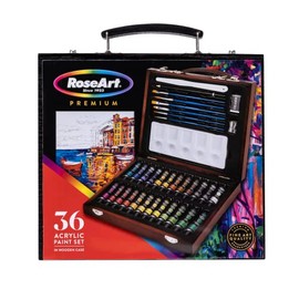 RoseArt Premium 36ct Acrylic Paint Set in Wooden Case -Complete Acrylic Artist Set for Canvas, Wood, Ceramic and Fabrics â Painting Supplies for Casual and Professional Artists