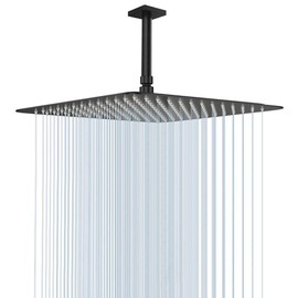 NearMoon Rain Shower Head, High Flow Stainless Steel Square Rainfall Shower, Waterfall Bath Shower Body Covering, Ceiling or Wall Mount (16 Inch, Matte Black)
