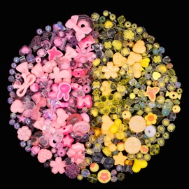 ZHIYUXI Pink and Yellow Assorted Acrylic Beads for Bracelet Making Cute Beads for Jewelry Making Aesthetic Kawaii Bead for DIY Necklace Keychain Phone Lanyard