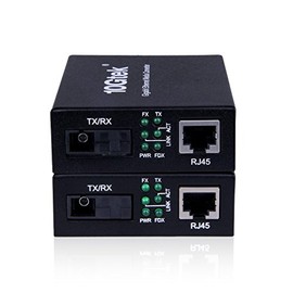 A Pair of Gigabit Ethernet Single-Mode SC Fiber Media Converter, Built-in Bidi SFP LX Fiber Module, 1310nm/1550nm, SMF, up to 20-KM, SC Fiber to 10/100/1000Base-TX (UTP/STP/Cat5e/Cat6 RJ45)