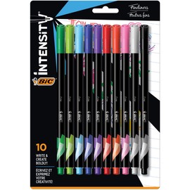 Bic Intensity Fineliner Marker Pen, Fine Point (0.4 mm), Assorted Colors, 10-Count