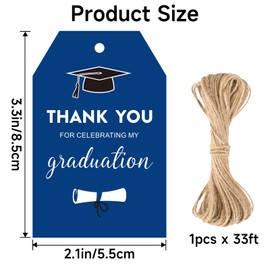 joycraft 50Pcs Graduation Gift Tags with String, 3.3x2.1 in Thank You for Celebrating Tags, Blue Paper Thank You Labels for Congrats Grad Party Favors, Gift Wrap