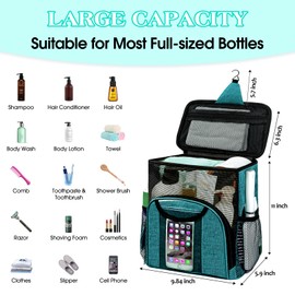 Portable Shower Caddy College Tote Bag, Quick Dry Hanging Toiletry Bag, Large Capacity Mesh Shower Caddy Portable for College Dorm Room Essentials for Boys and Girls for Bath Camping (Peacock Green)