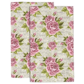 Wotinsi Pink Roses Hand Towel Set,Vintage Floral Hand Towels for Bathroom 2 Pack Soft Absorbent Decorative Dish Towel for Kitchen Sports Gym Yoga Home Decor 14 x 28 in