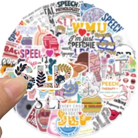 SLP Stickers, Speech Therapy Stickers, 56PCS Speech Language Pathologist Gifts for Kids Teens Adults, Dovipta Vinyl Waterproof Aesthetic Stickers for Water Bottles Laptop Journaling Scrapbook Guitar Luggage (SLP)