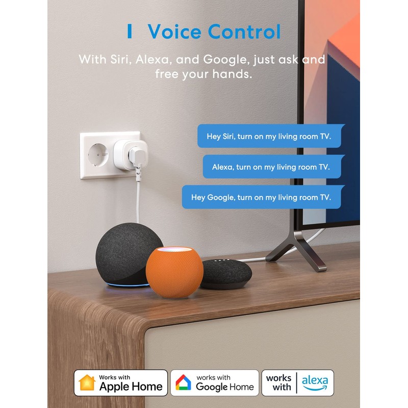 meross WLAN Steckdose, Smart Plug kompatibel mit Alexa, Apple HomeKit,