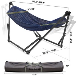 Tranquillo Uniki Adjustable Hammock Stand Collapsible, Camping Hammock and Stand 550 lbs Capacity Double Hammock Stand, Foldable Sturdy Noiseless Stand, for Active Life Carry Bag Included, Aegean