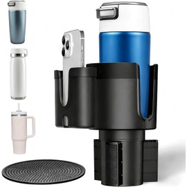 OFFCURVE Portavasos para Auto, 2 en 1 Porta Vasos Automovil para Coche con Base Ajustable y Soporte Extraíble para Teléfono, Accesorios para Auto Compatible con La Mayoría de Tazas de Agua y Café