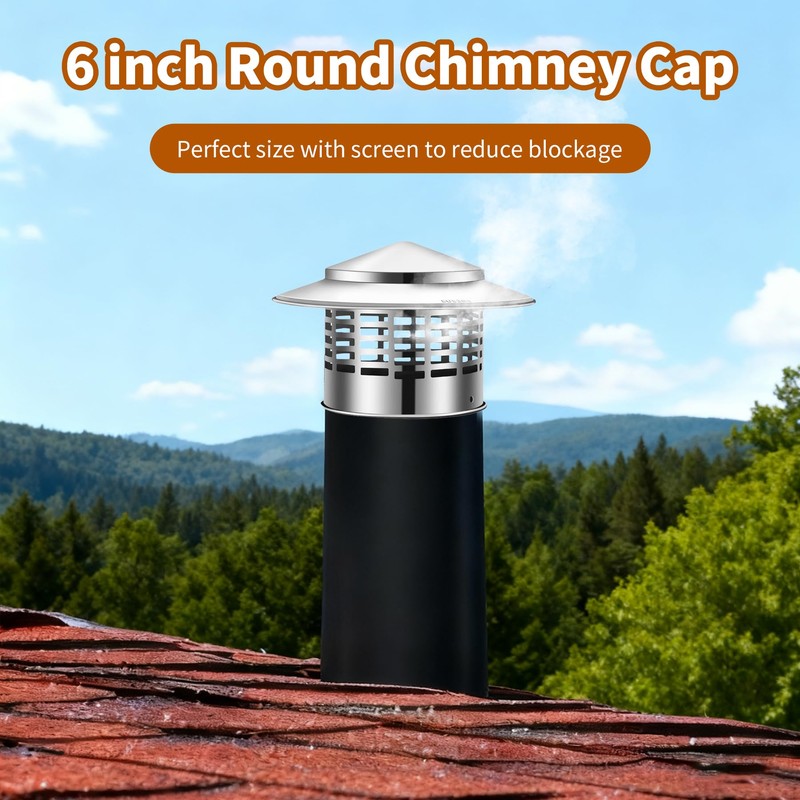 YAQAERIO 6 InchRound Chimney Cap – 304 Stainless Steel Vent