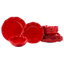 Certified International Perlette Red 12 pc Melamine Dinnerware Set, Service for 4