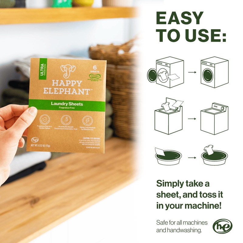 Happy Elephant Laundry Detergent Sheets - Ultra Concentrated, Eco Sheets,
