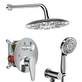 Rainfall Shower System Wall Mounted for Bathroom,10-Setting Rain Shower Head System,High Pressure Shower Faucets Sets Complete with Handheld Sprayer and Valve,Polished Chrome