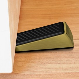 Architectural Hardware - Heavy Duty Zinc Door Stopper with Rubber Anti Scuff Grips - Metal & Rubber Wedge Door Stoppers for Bottom of Door - Modern Door Stops - Door Wedge (1, Antique Bronze)