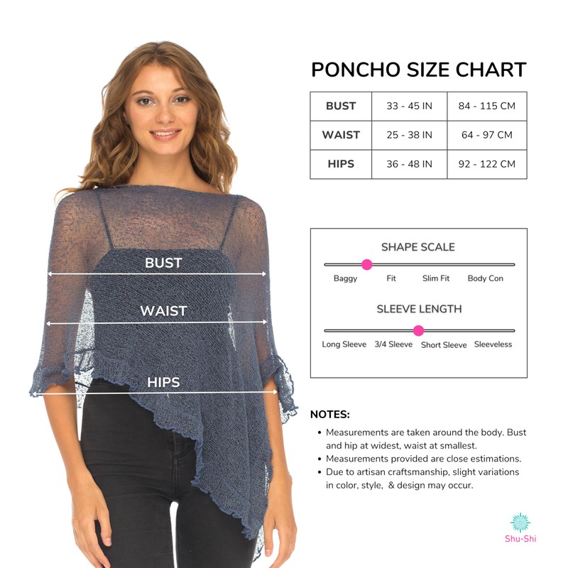 SHU-SHI - Women's Poncho Top with Ruffles - Transparent -