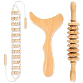 Wood Therapy Massage Tools 3 in 1, Wooden Massage Roller, Lymphatic Drainage Massager, Cellulite Massager Tool, Maderoterapia Kit, Wooden Body Sculpting Tool for Remover Cellulite, Relax Muscles