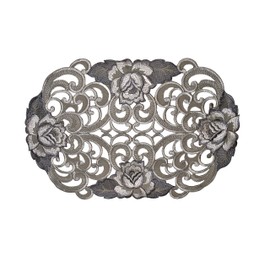 Doily Boutique Place Mat or Doily with Cutwork Gray and Silver Roses on Material Size 17 x 11 inches