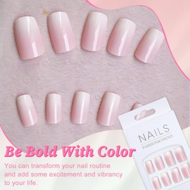 EternalClassic Square Press On Nails Medium Pink White Ombre Fake Nails Press ons, Gradient Press on Nails Medium Square Acrylic False Nails, 24PCS Glue On Nails Glossy Stick On Nails