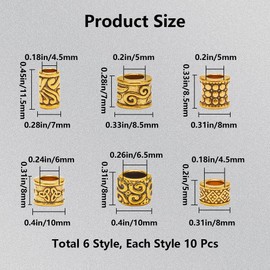 SOFPLATE 1 Box 60pcs Alloy Large Hole Spacer Beads Tibetan Spacer Beads Gold Antique Golden European Rondelle Round Metal Tube Hollow Column Bead Bulk for jewellery Making Women DIY Crafts Accessories