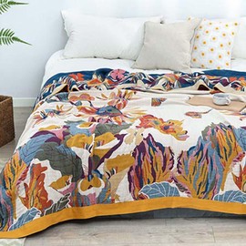 BESTDESIL Boho Throw Blanket for Bed, Soft Cozy Cotton Muslin Quilt Blanket for Bed Decor, Floral Patterned Couch Sofa Chair Cover, Vintage Farmhouse Cottage Tapestry Woven Blanket