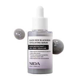 NIDA Black Rice Blackhead Exfoliating Serum | 1.69 fl.oz., 50ml | Daily Soft Exfoliating Face Scrub Dead Skin Cells Remover for All Skin Types korean skin care