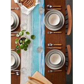Gsypo Summer Table Runners 120 Inches Long Tropical Ocean Beach Sea Water Table Runner for Family Dinner/Wedding/Outdoor Indoor Party, Cotton-Polyester Blend Dresser Scarf Table Decorations