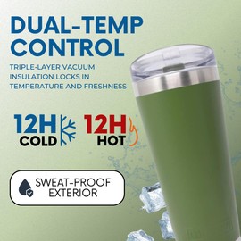 MyBevi Classic Premium Stainless Steel Tumbler with 12-Hour Temperature Control, Tritan Lid, and BPA-Free Construction | Army Green, 26 oz