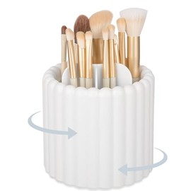 Anyoifax 360 Degree Rotating Makeup Brush Holder 7 Compartments Makeup Brush Organizer Removable Rotating Cosmetic Brush Storage Pen Holder for Dressing Table Dresser Desk White