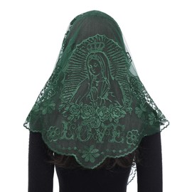 Bozidol Mantilla Triangular Virgin Mary Sunflower Veil – Green Color Religious Headscarf – Sacred Mary and Sunflower Design – Ideal for Church, Mass, Baptism, Spring Religious Ceremonies