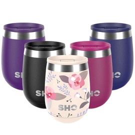SHO Pacto - Ultimate Insulated Stainless Steel Reusable Coffee Cup & Stemless Wine Tumbler - 8 Hours Hot, 12 Hours Cold - 360ml - BPA Free (Summer Romance, 360ml)