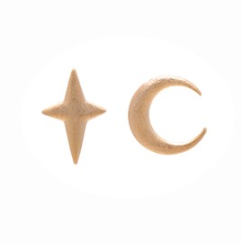 925 Sterling Silver Asymmetrical Earring Studs Crescent Moon/Sparkle Star, Yellow Gold Plating