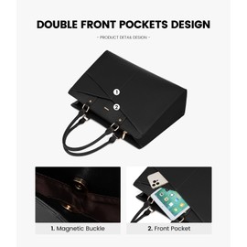 LOVEVOOK Laptop Tote Bag for Women, Leather Business Office Work Bag Computer Briefcase with Small Clutch fit for 15.6 Inch Laptop,Black