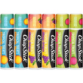 ChapStick Lip Care, Tropical Treats Collection (6 Sticks) – Electric Tangerine, Fizzy Grape & Zingy Watermelon Lip Balm, 0.15 Oz Ea