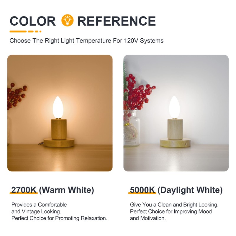 TOKCON Frosted E26 LED Candle Light Bulbs 25W Equivalent- 2W