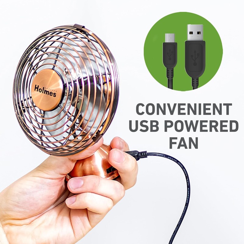 HOLMES 4" Mini Heritage Desk Fan, USB-Powered, Single Speed, 4