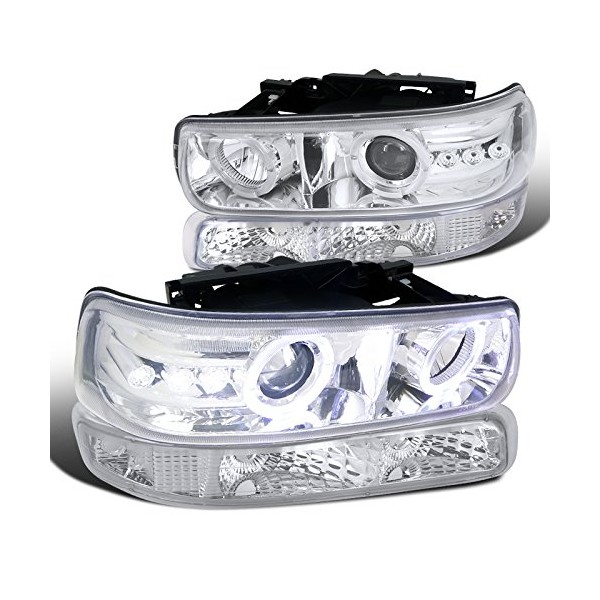 Chrome Housing LED Projector Headlights+Bumper Lamps Made For 1999-2002 Silverado