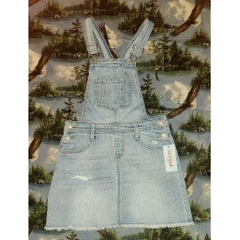 Cat Jack Girls Denim Jean STRETCH Shortalls Bib Overall Skirt Large 10/12 NWT
