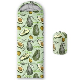 QOOMO Avocado Green Printed Camping Sleeping Bags,3 Season Warm & Cool Weather,Lightweight,Waterproof Sleeping Bags for Adults & Kids,Traveling,and Outdoors,Camping Gear Equipment,31x90inch