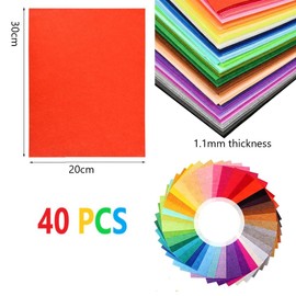 FTXanty 40 Colours Craft Felt Colourful A4 20 x 30 cm Felt Fabric for Crafts Felt Colourful 1.1 mm Sewing Felt Panels for DIY Crafts Felt Fabric Christmas Birthdays