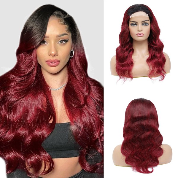 YesJYas Ombre Lace Front Wig Human Hair 150% Density 4x4 Lace Closure Human Hair Wigs Brazilian Hair Body Wave Wig with Natural Hairline for Black Women 1B/99J Colour 24 Inches