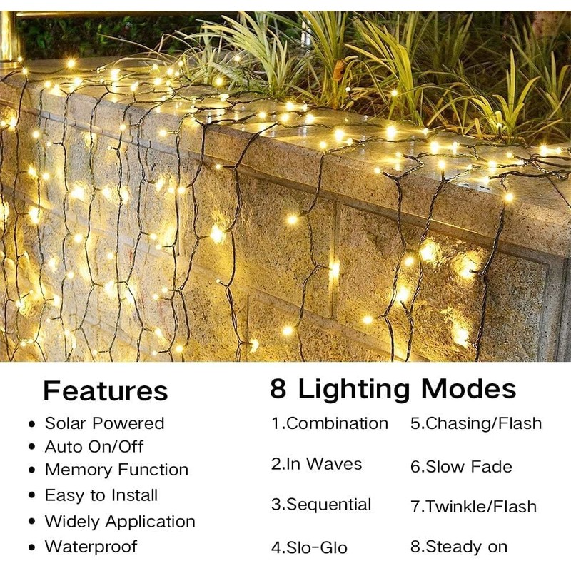Joomer Solar Christmas String Lights - 39FT 100LED 8 Lighting