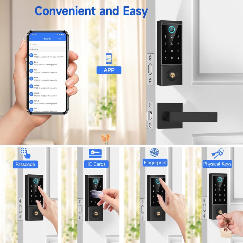 BEBASIA APP Control Fingerprint Lock with Handle, Heavy Duty Smart