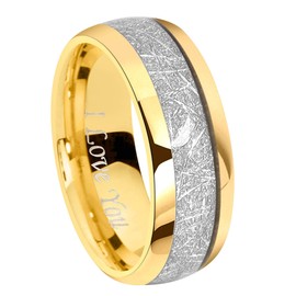 CROWNAL 8mm Meteorite 24K Gold Tungsten Wedding Ring Band Engagement Ring Domed Polished Engraved I Love You Size 7 To 17 (8mm,14)